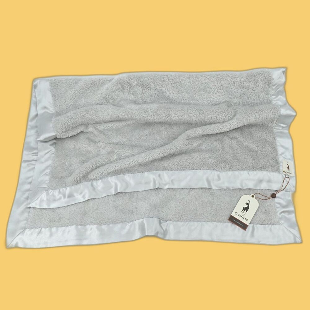 Baby Blanket Gray Plush Luxe Satin Trim Neutral Minimalist 30"x40" Nursery Lovey